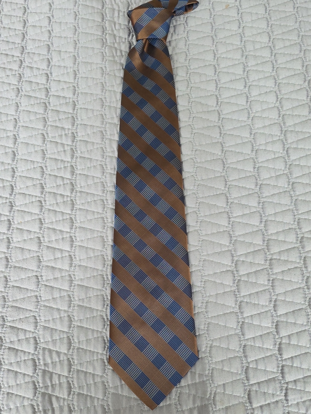 Classic Brown and Blue Striped Silk  Men's Tie